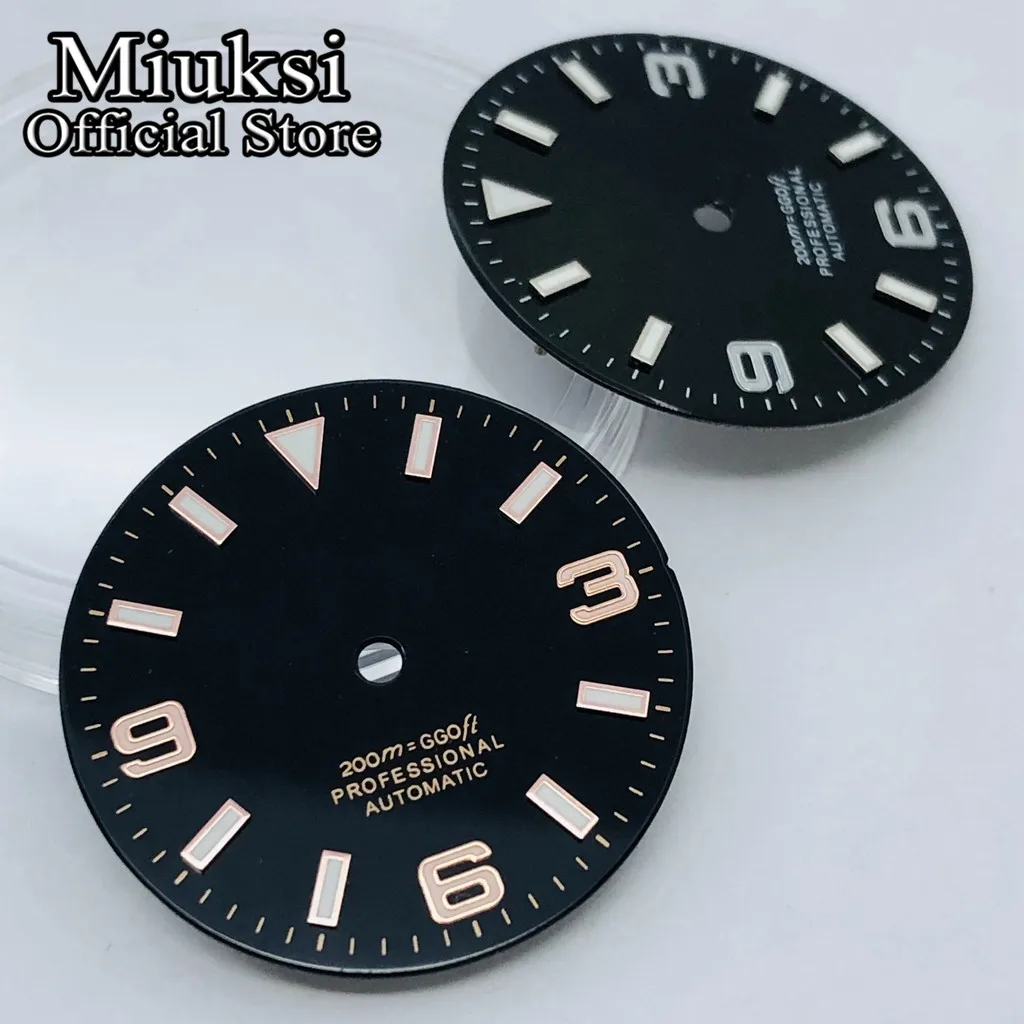 Miuksi 29mm black green yellow red silver orange watch dial luminous fit NH35 NH36 ETA2824 2836 Miyota8215 DG2813 3804 movement