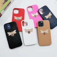 smooth delicate feel diamond bee leather pu soft phone case for iphone 13 12 11 pro x xs max xr 7 8 plus luxury plain back cover