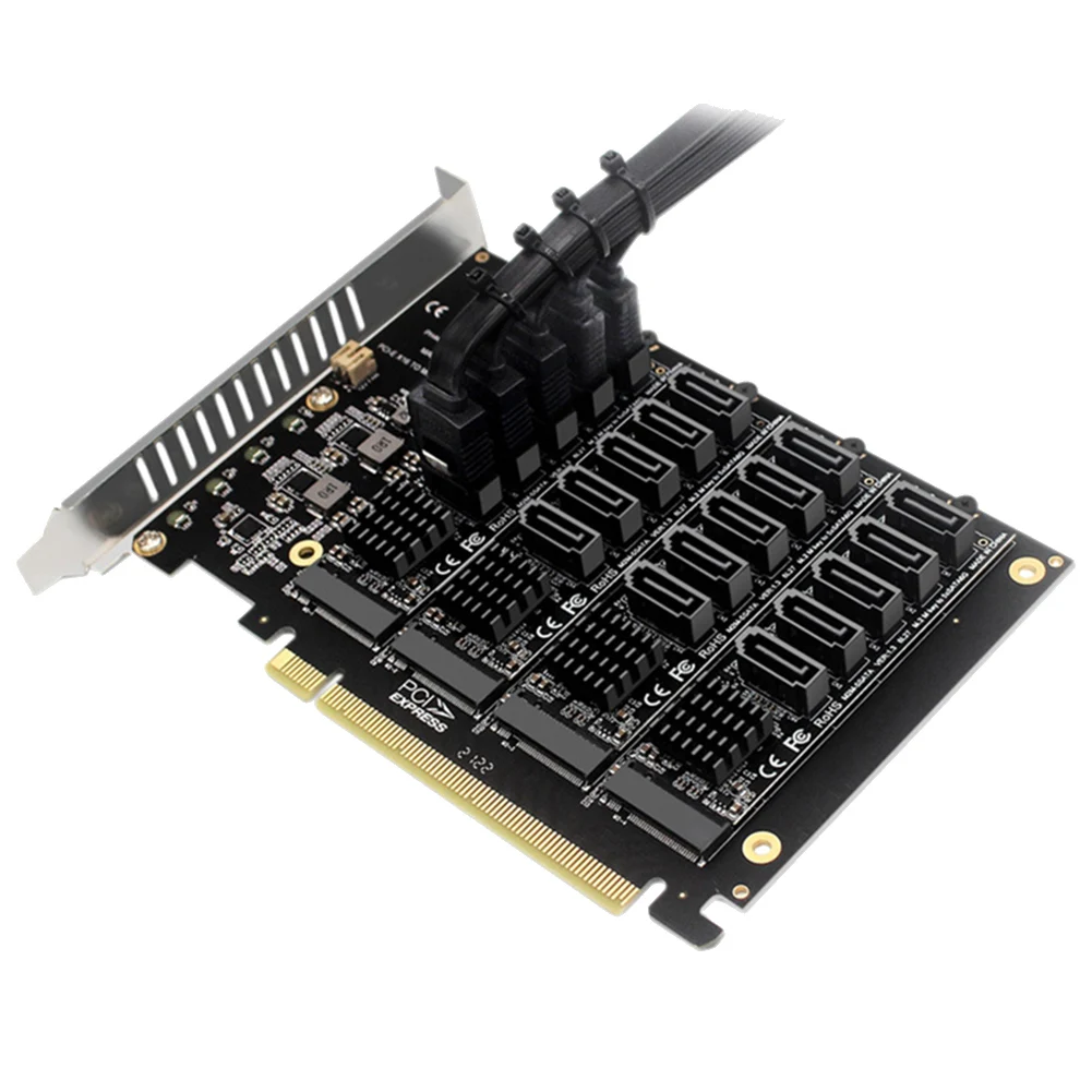 

PCI-E SATA Card PCIE X16 NVME M.2 RAID Array Expansion to 20-Port Adapter JMB585 Chip