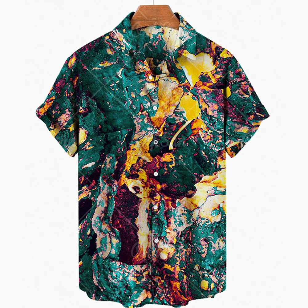 

2022 Summer New Men's Art Oil Painting Printed Shirt Lovers Fashion Short Sleeve Cool Thin Loose Hawaiian Beach Harajuku Shirt