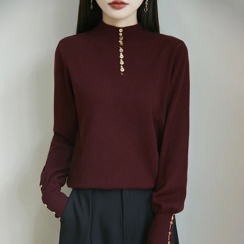 Женский вязаный свитер с полувысоким воротником на осень-зиму новый стиль можно