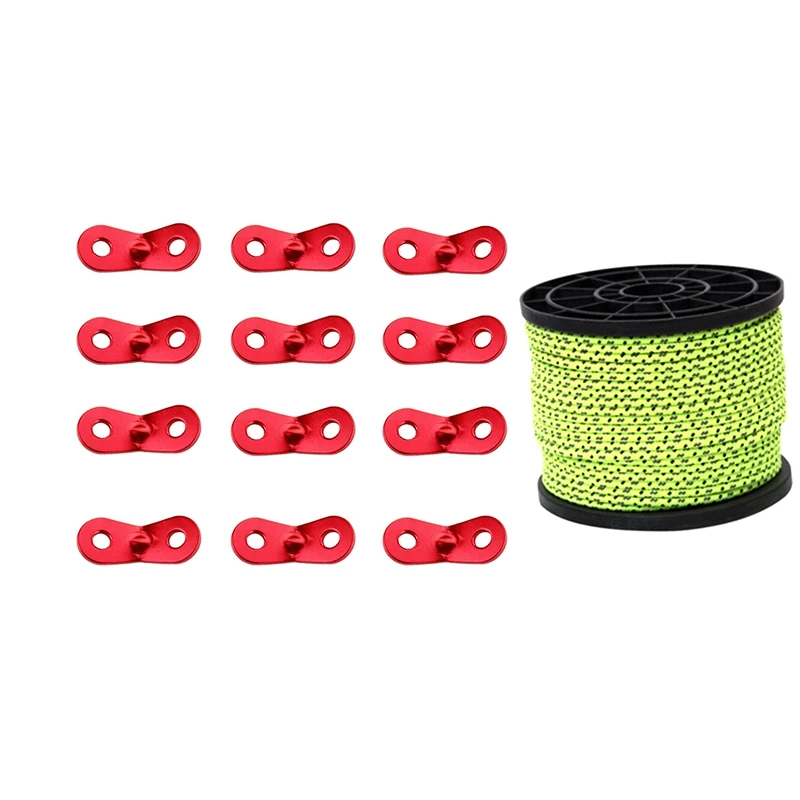 

ELOS-1Pcs 4Mm 50M/16.4Ft Glow In The Dark Luminous Reflective Tent Rope Guy Line Camping Cord & 12X Aluminum Alloy Cord Adjuster