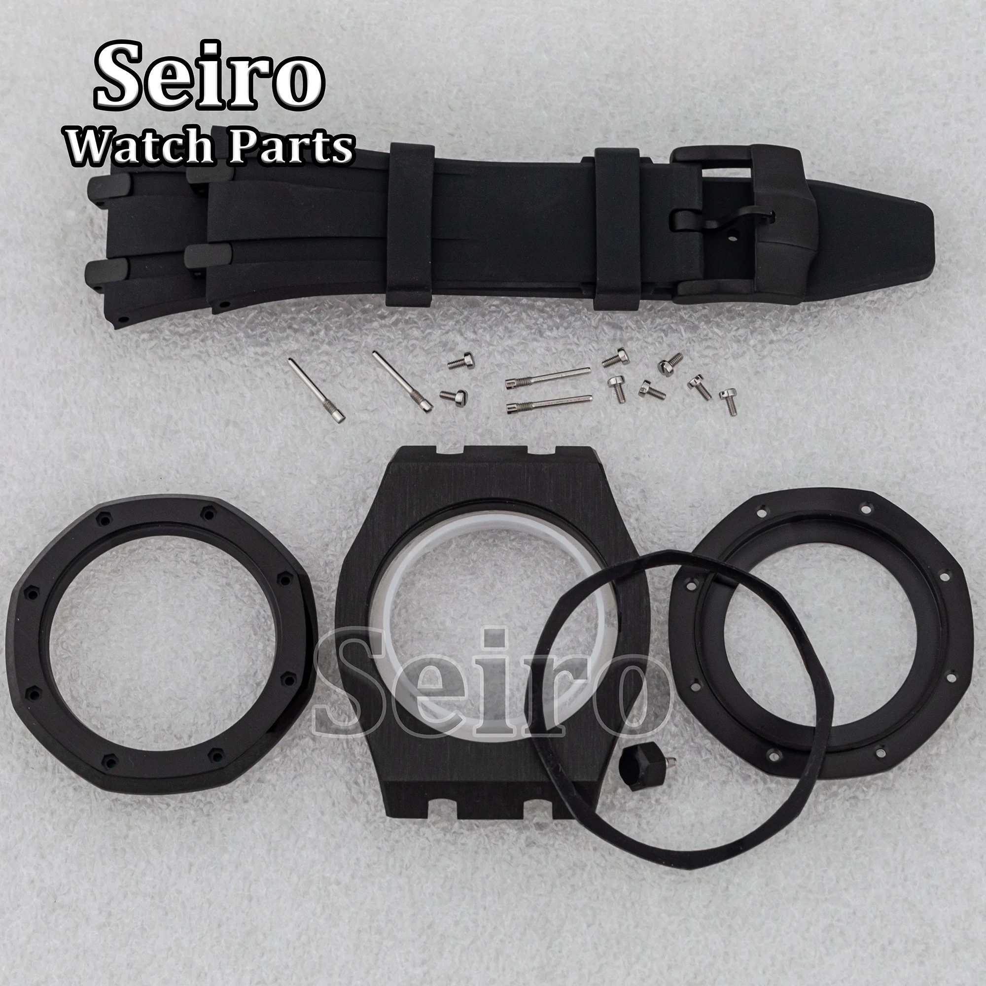 42 мм Восьмиугольные часы из сапфирового стекла ремешок резины PVD черный 10 бар