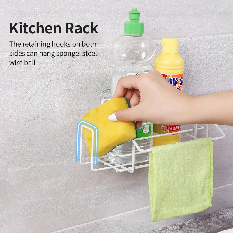 Kitchen Accessories Punch-Free Drain Basket Sponge Holder Spice Rack Towel Hooks Organizer Bathroom |
