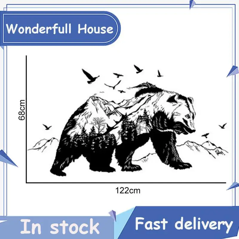 

Big Black Bears Fish Mountain Wall Sticker Art Decals DIY Home Decoration New Design Vinyl Wall Tattoo Vinyl Wall Murals Mural