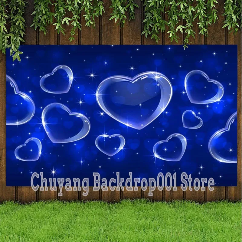 Blue Heart Shaped Backdrop Early 2000s Girls Happy Birthday Party Photography Background For Photo Studio Banner Decorations