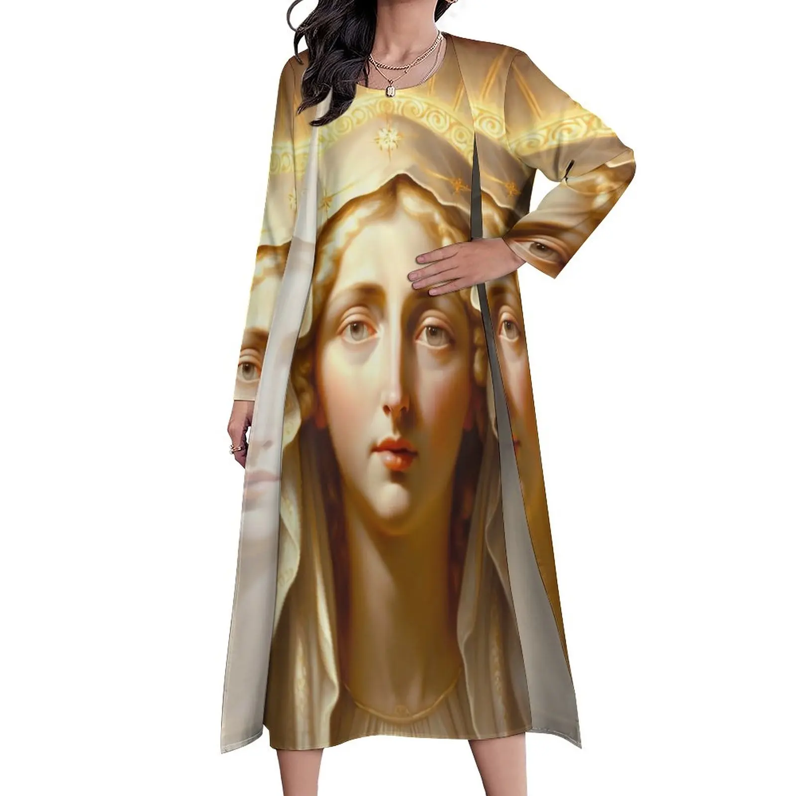 

Платье-макси с изображением матери Девы Марии, девицы Гуадалупе, для ночного клуба, уличное модное богемное длинное платье, осенние платья из 2 частей