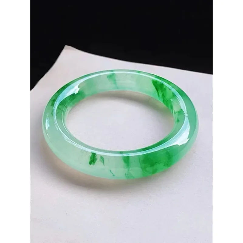 Высокий ледяной зеленый нефритовый браслет Зеленый плавающий цветок круглый в