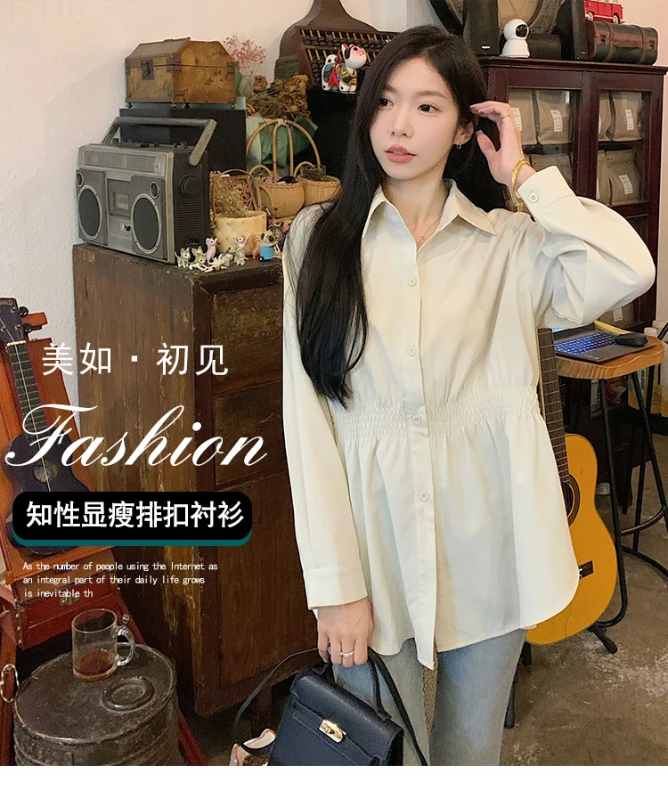 Женская Элегантная блузка в Корейском стиле милые рубашки с длинным рукавом для