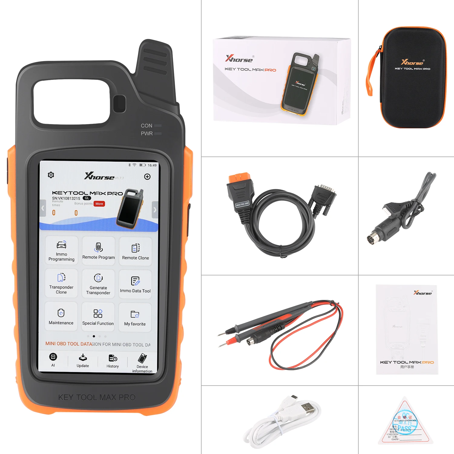 

Key Cloner Xhorse VVDI Key Tool Max PRO with Mini OBD Tool Adds Voltage and Leakage Current Functions and XT27B Super Chip