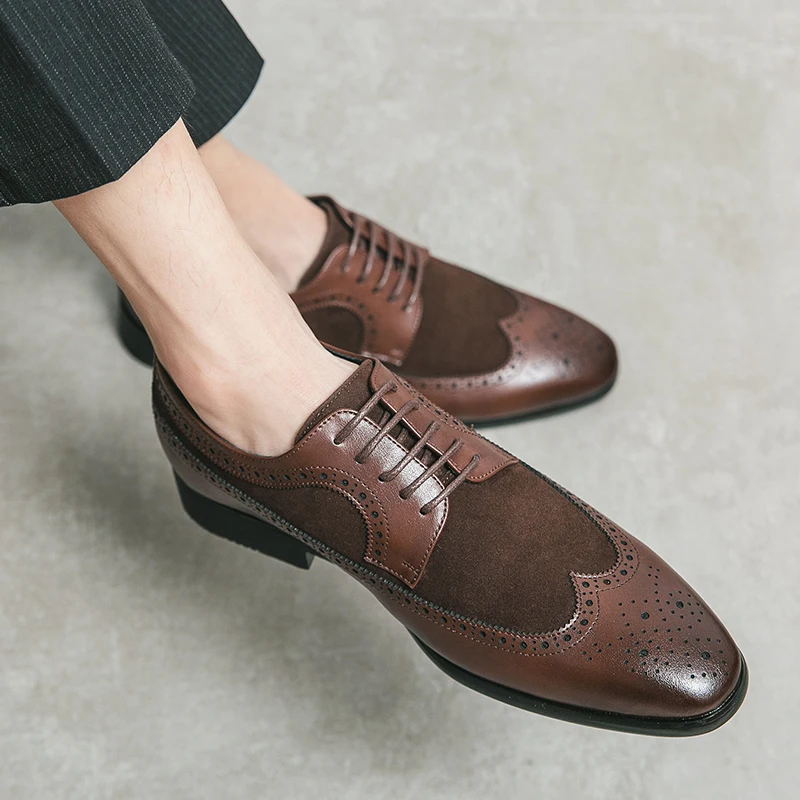 

2023 Suede Derby Shoes for Men Formal Business Slip-On Fashion Wedding Shoes for Men Oxford Shoes Brown Brock Office Men Shoes
