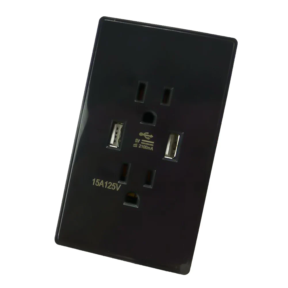 

Switches Socket Panel Home Charger Panel Cover Wall Switch Socket With USB 120 * 70 * 44mm 125V/15A 2 USB Ports