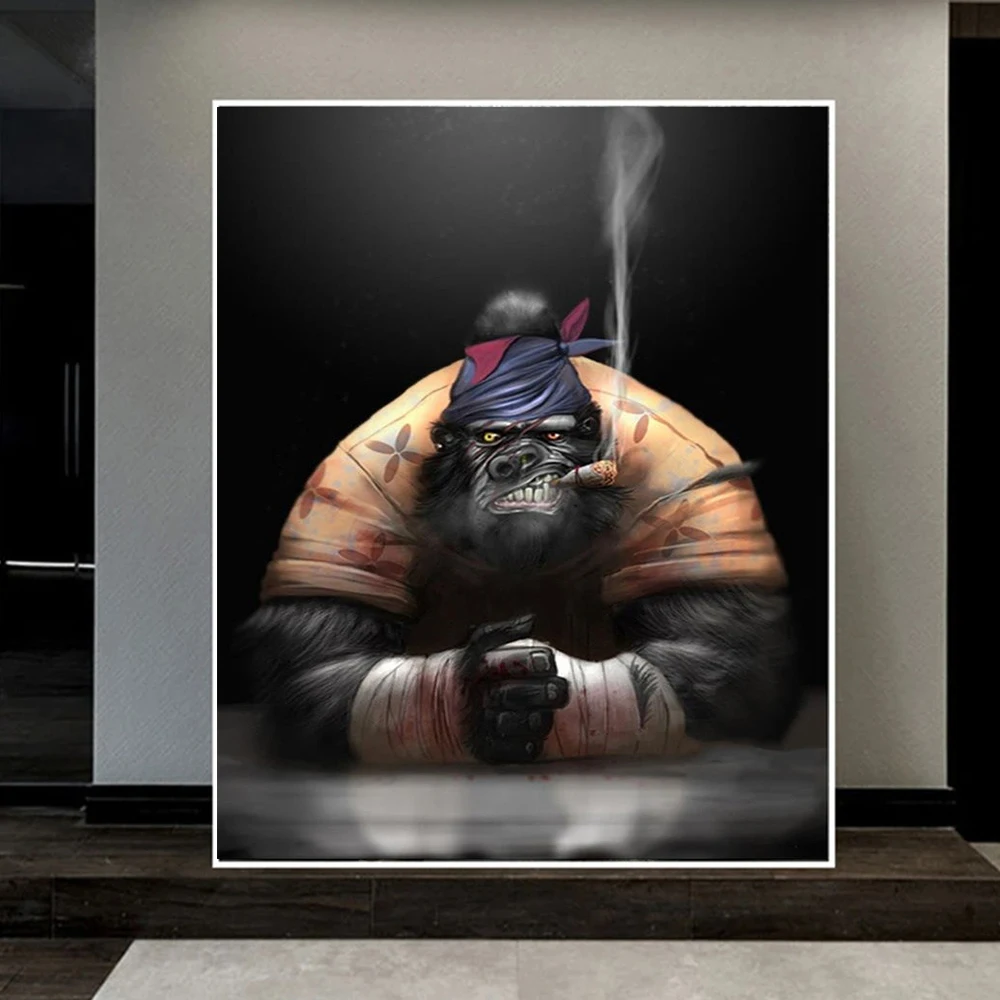 

Забавная крутая Картина на холсте «курительная Горилла», настенное искусство, абстрактные животные, плакаты, принты для гостиной, Современный домашний декор, квадраты