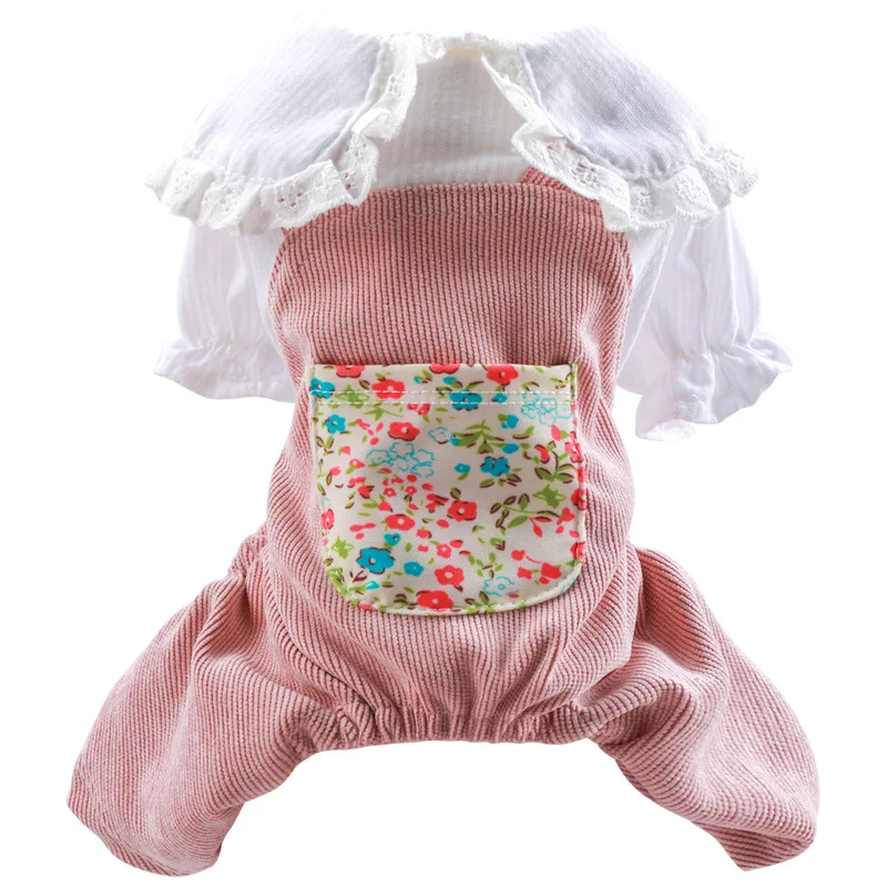 

Dog Pet Clothes Suspender Pants Thin Cute Items Solid Soft Spring Autumn Leisure Female Pink Floral Print Shirts For XS-XL