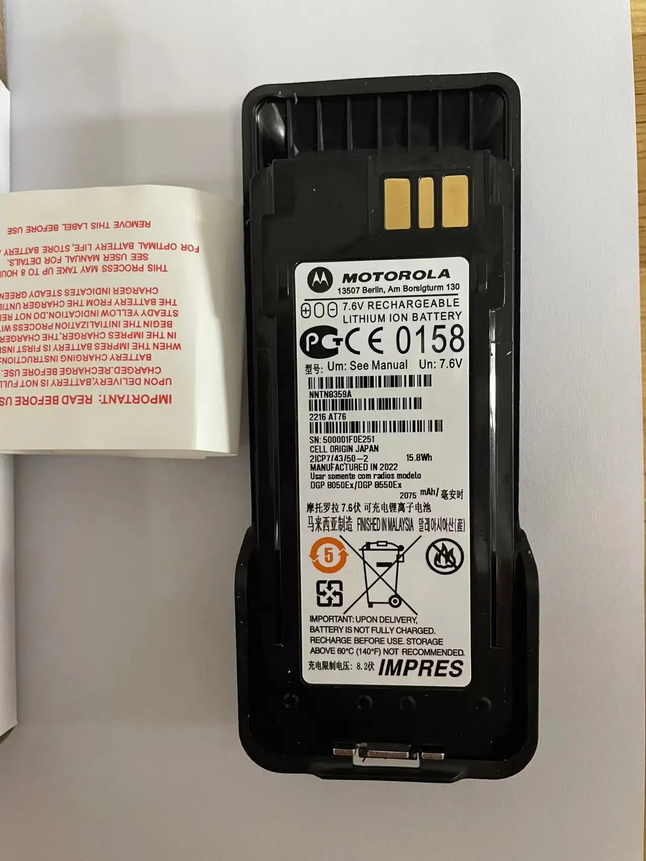 Najtaniej Akumulator Litowo-jonowy NNTN8359A 2075mAh 15.8Wh Dla MOTOROLA IMPRES XIR P8668EX P8608EX Radio Przeciwwybuchowe Zasilacz NNTN8359
