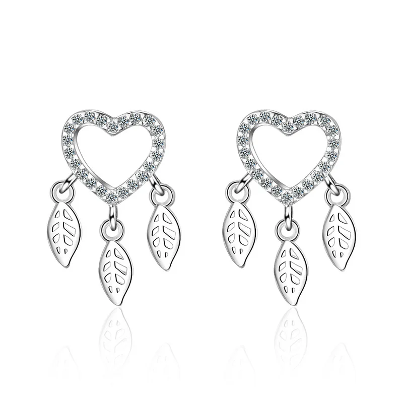 

Dream Catcher Heart Leaf Stud Earring for Women Girl Lady Fine Jewelry Gift AAA Zircon