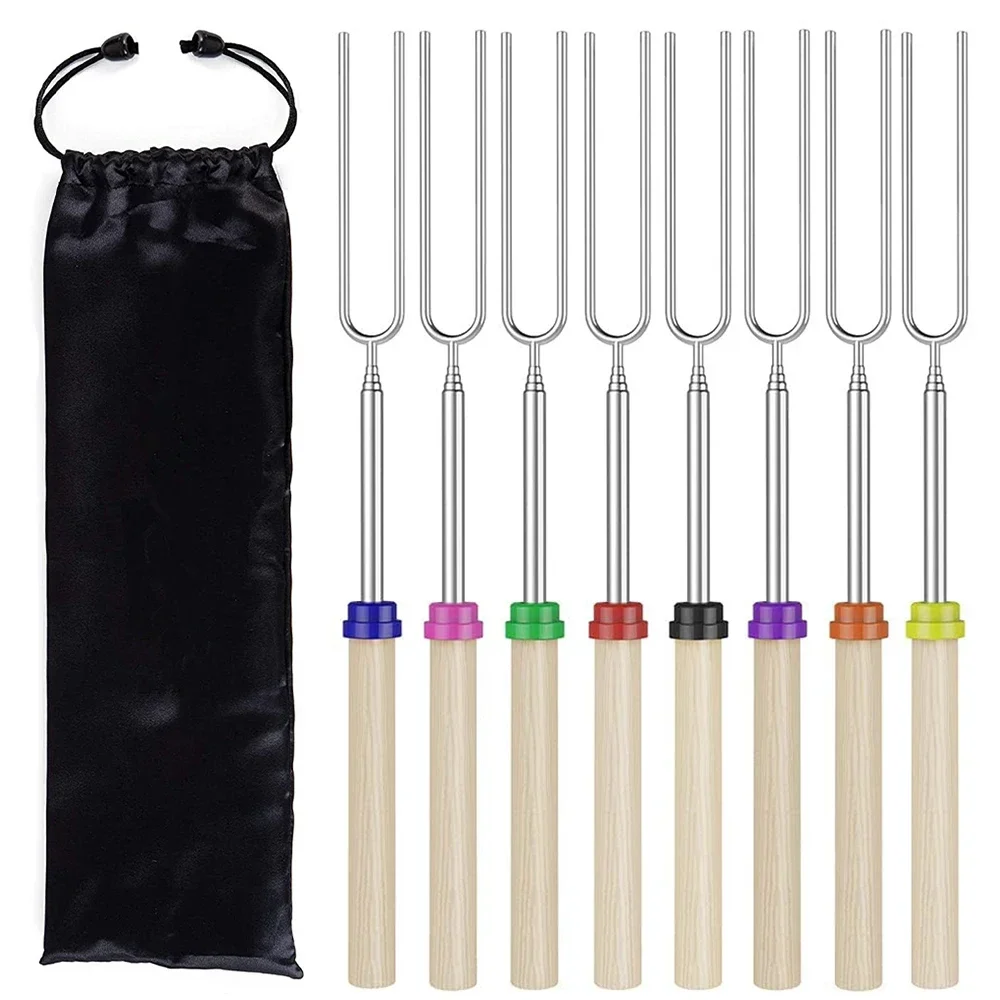 

8 pcs Barbecue Skewers Extendable Marshmallow Roasting Sticks Stainless Steel BBQ Telescoping Smores Skewers