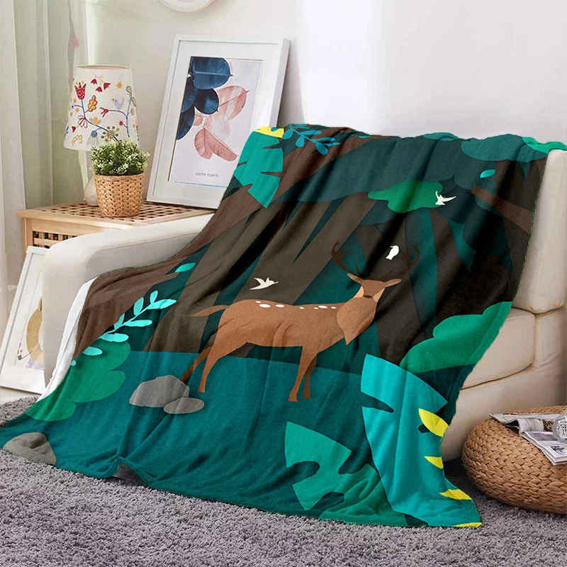 

Forest Custom Blanket Super Soft Fluffy Fleece Blanket Sofa Bed Yoga Blanket Tin Blanket for Beds Picnic Blankets Deer Blanket