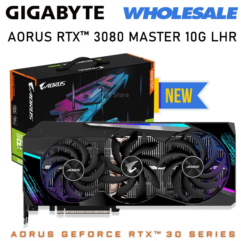 

GDDR6X AORUS GeForce RTX 3080 MASTER 10G LHR rtx3080 Graphics 1‎9000MHz 320bit RGB RTX 3080 Video Card GDDR6X Triple Fans HDCP