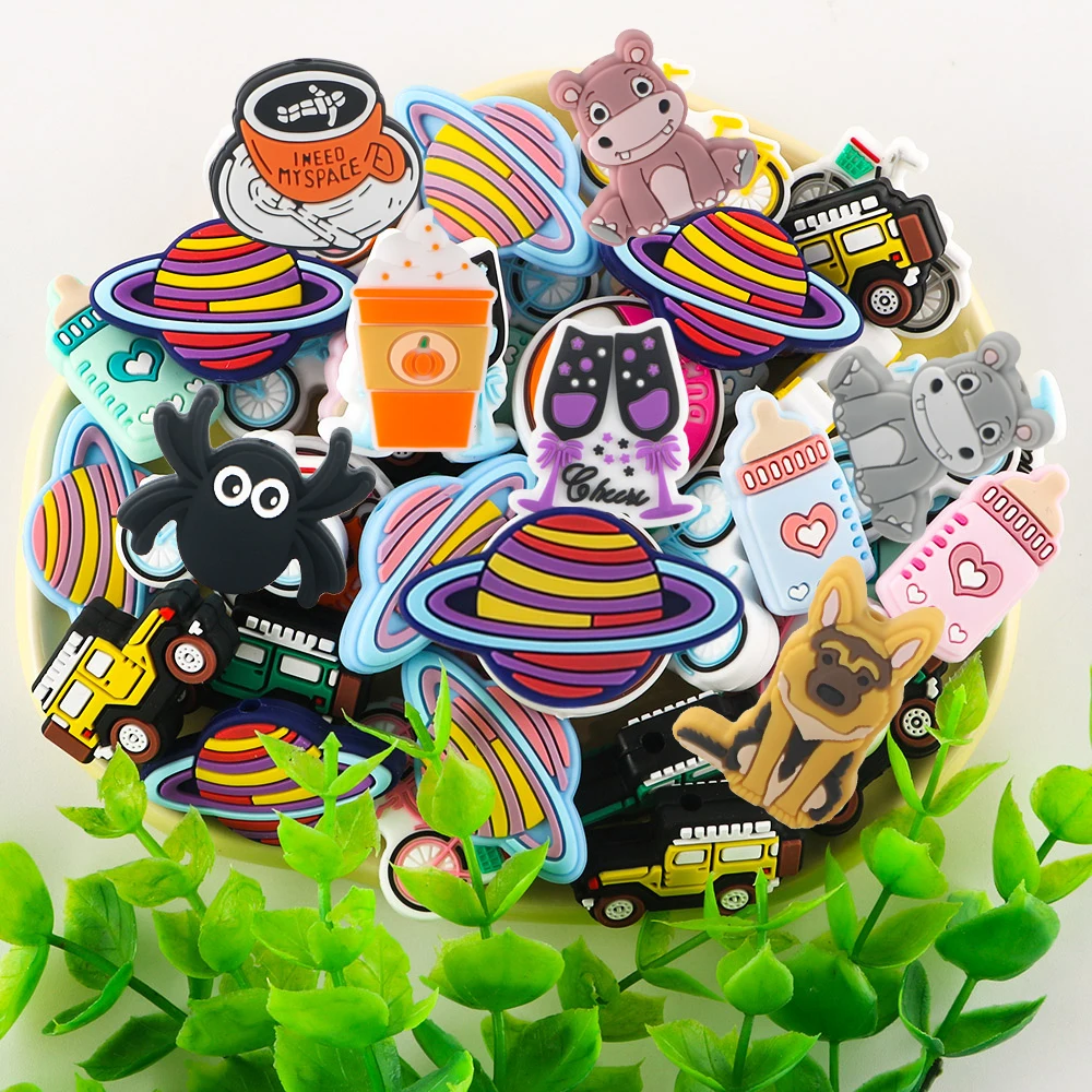 

Sunrony 5/10Pcs New Silicone Beads Cartoon Feeder Planet Bicycle Coffee Cup Silicone Beads For Jewelry Making DIY Necklace