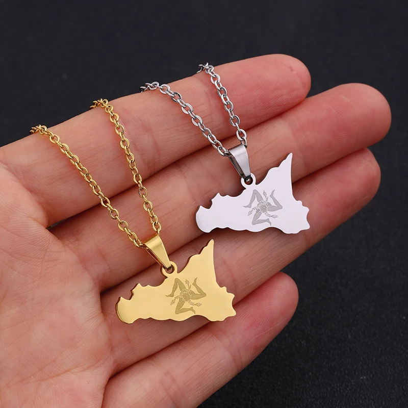 

Italy Sicily Map Flag Pendant Necklace for Women Men Stainless Steel Gold Color / Silver Color Ethnic Anniversary Party Jewelry