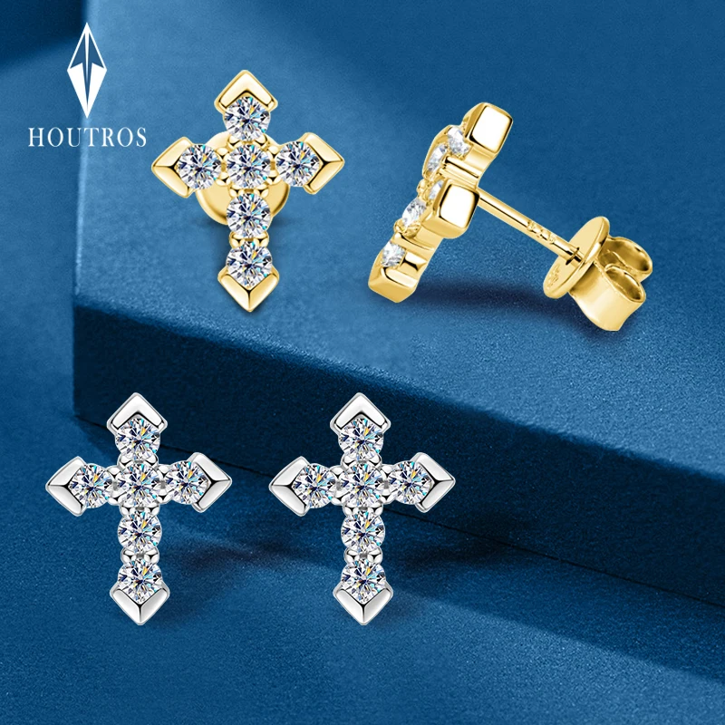 

0.54ct Real Moissanite Diamond Cross Stud Earring For Women Men 100% 925 Sterling Silver Wedding Fine Jewelry Certified Houtros