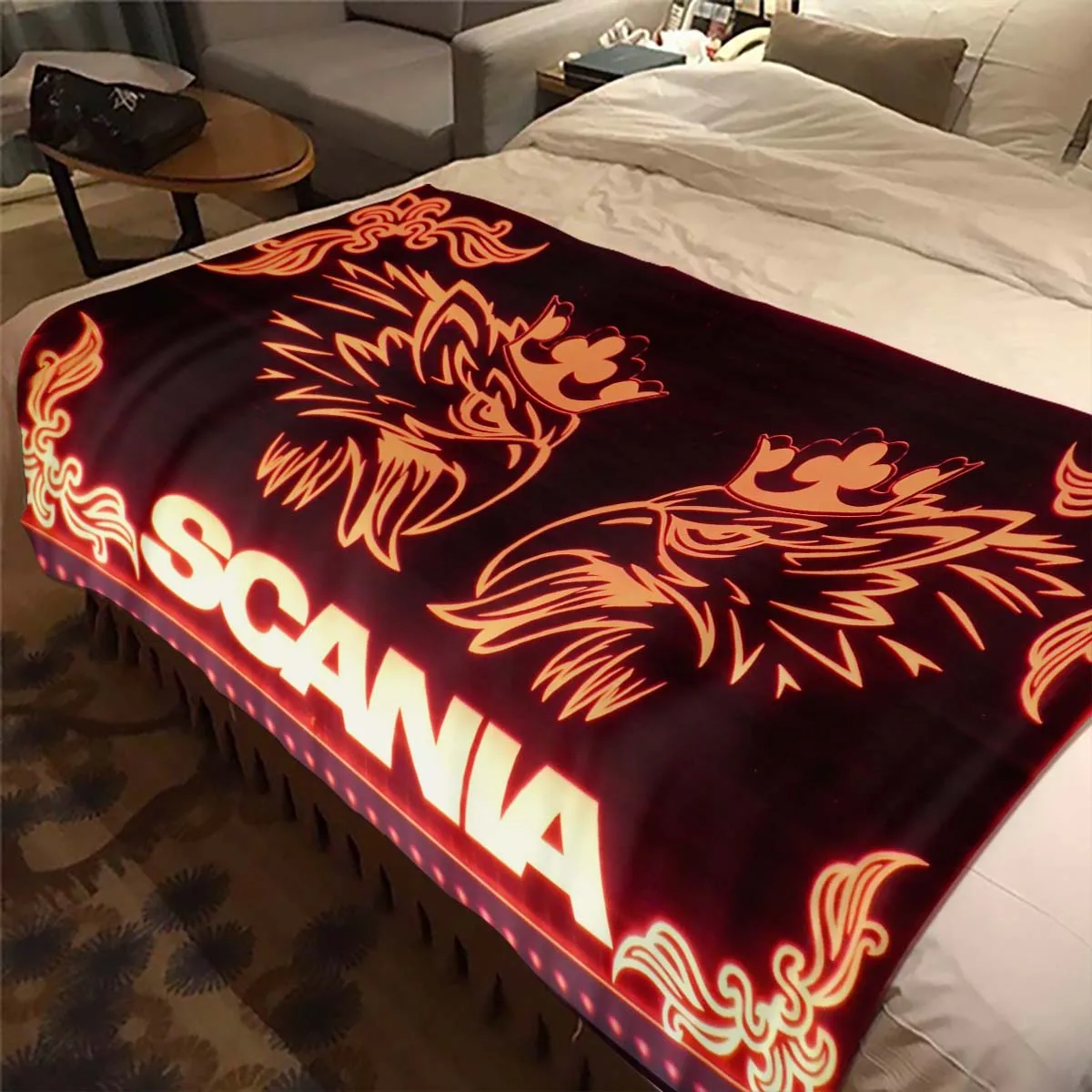 Scania Truck Logo Print Flannel Blanket Cool Truck Lightweight Soft Fleece Blanket Bedspread Sofa Couch Camping Traveling Cover