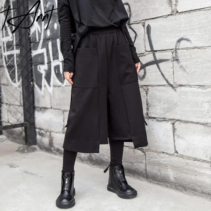 

Tannt Women Pant Asymmetry Casual Black Calf-length Pants Irregular Oversize Wide Leg Pants 2023 Spring New Sweatpants Women