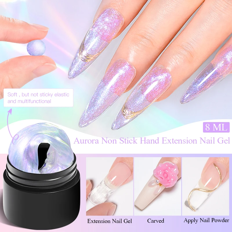 

MEET ACROSS 8ML Aurora Non Stick Hand Extension Gel Nail Polish Purple Blue Extension Gel Rhinestone Glue Gel Nail Art Design