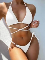 sexy halter bandage white bikini sets women 2022 summer new fashion separate bathing suit beach low waist swimwear black swimsui