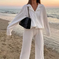 women tracksuits shirt with long pants two pieces sets clothing outfits women pleated blouses loose suits fashion tracksuits