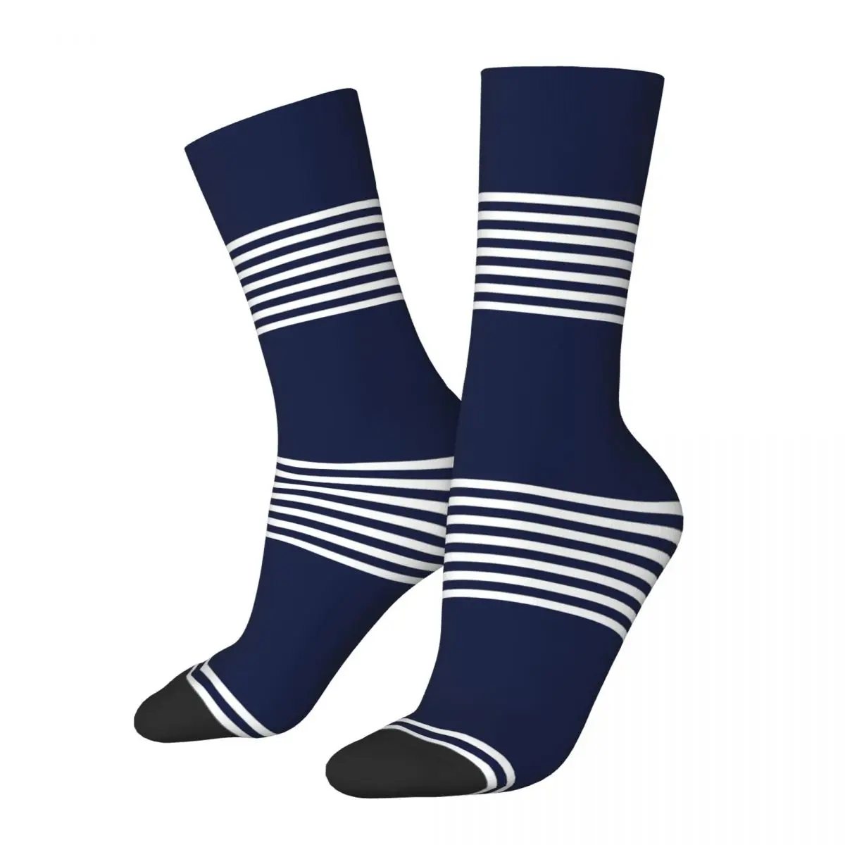 

Hip-hop Nautical Navy Blue Stripes And White Anchor Football Socks Polyester Middle Tube Socks for Women Men Sweat Absorbing