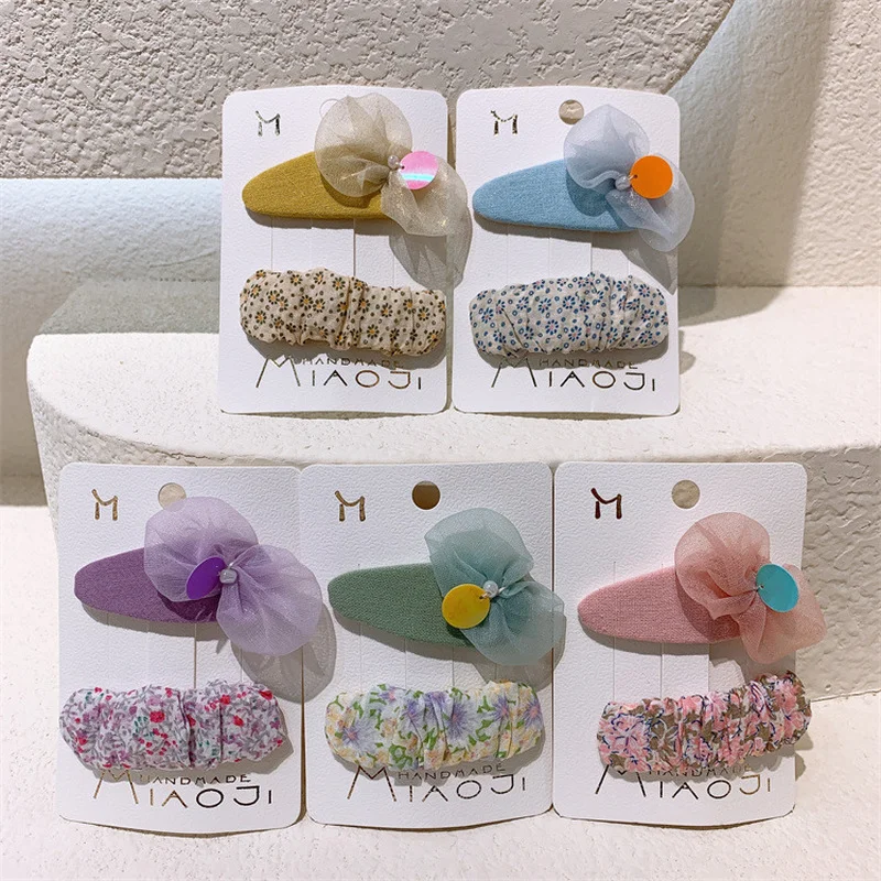 

Новинка 2022, простые милые детские заколки для волос для малышей, сетчатые заколки для волос со складками из цветочной ткани, заколки для вол...