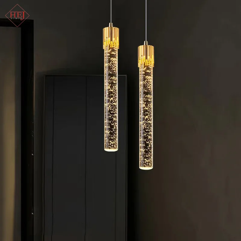 Modern Luxury Crystal Pendant Light For Bedroom Bedside Gold Black Led Long Suspension Wire Hanging Lamp Kitchen Island Fixture