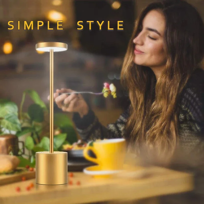 

Cordless Rechargeable Gold LED NIGHT LIGHT Table Lamp Modern Bedside Type-C Desk Lamp ROOM DECOR