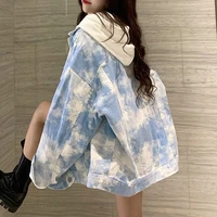 ladies basic jacket tie dye single button lapel sweet and loose college style korean tooling denim autumn fashion clothes women