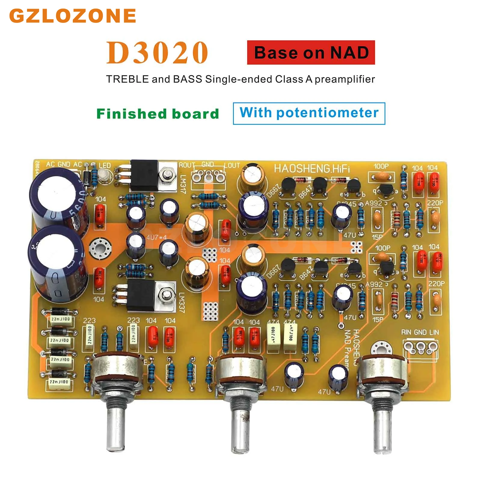 

D3020 TREBLE and BASS Single-ended Class A preamplifier Base on NAD3020 circuit DIY Kit/Finished board
