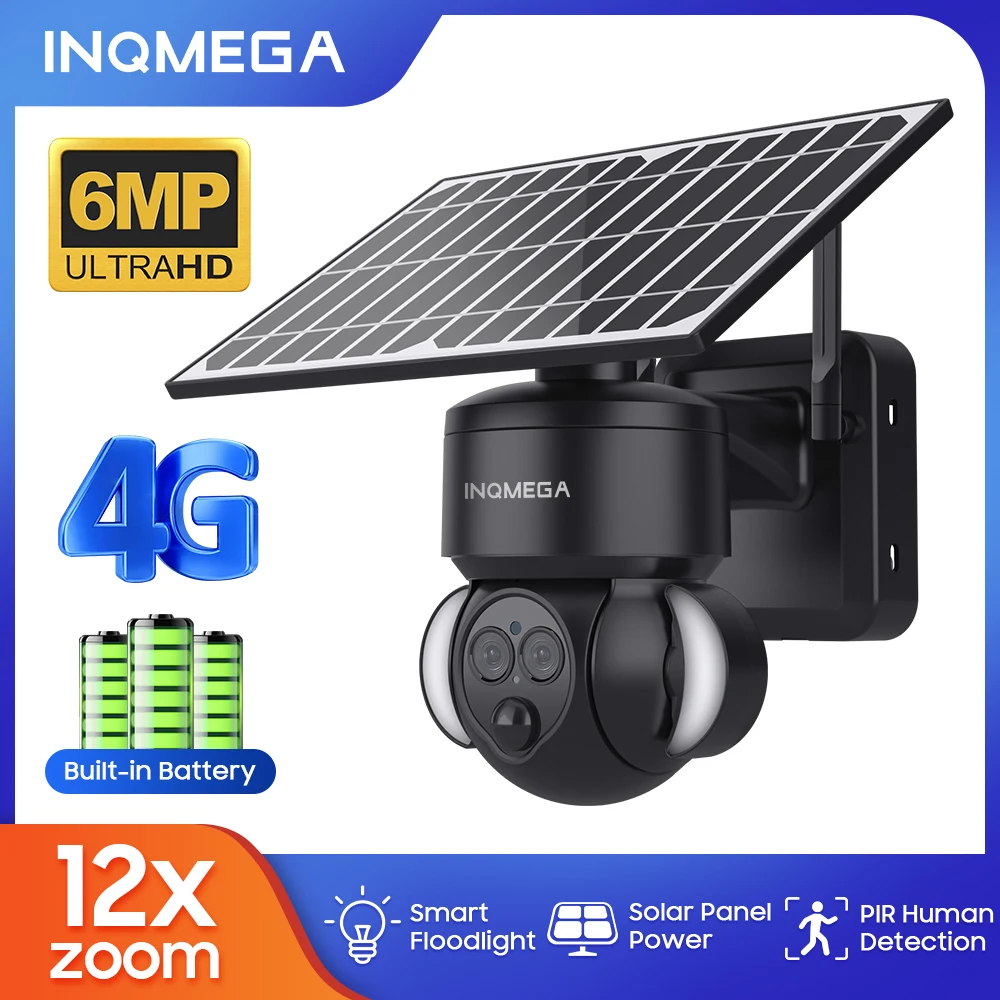 INQMEGA 6MP 12X Zoom Солнечная камера 4G наружная внешняя WIFI безопасность Cmera CCTV с солнечной панелью беспроводная камера наблюдения