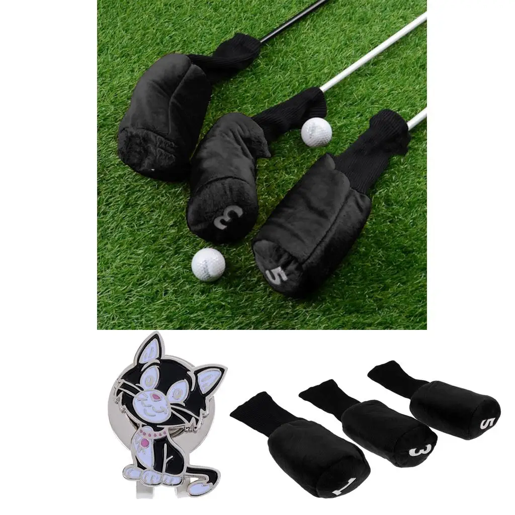 

3 Pack golf Covers Waterproof Club Drivers Protective Sleeve with Cat Hat Clip and Detachable Ball Marker