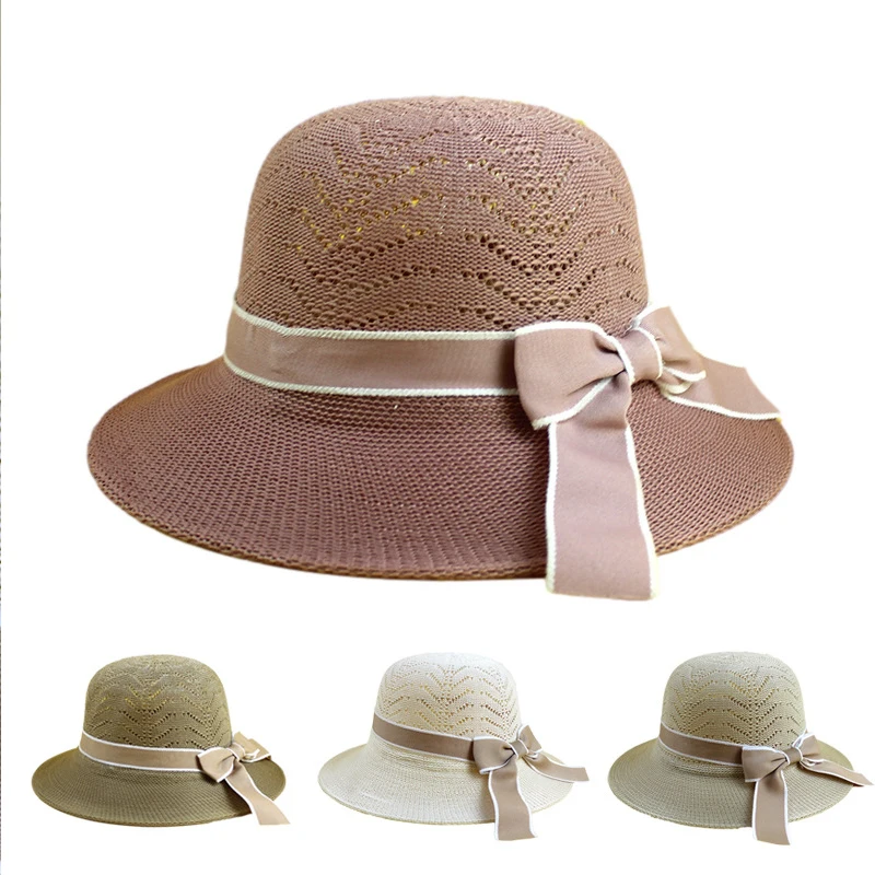 

Summer Girls Sun Hats Ladies Panama Caps Outdoor Travel Sun Protection Beach Caps Wide Brim Bowknot Ribbon Straw Hats For Women