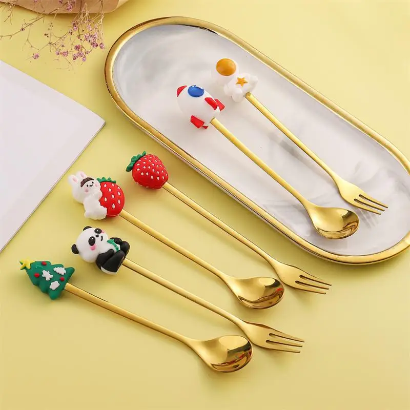 

Flatware Dessert Cake Spoon Cartoon Tableware Fruit Shape Handle Ice Cream Scoop Children Scoop Dinnerware Kitchen Accessories
