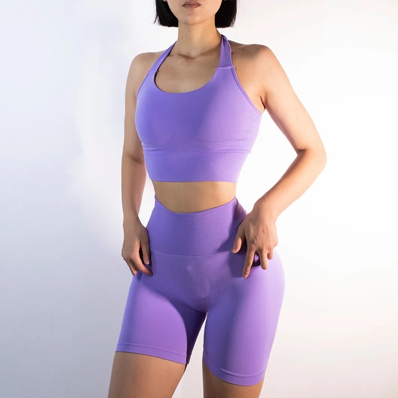 2022New Seamless High Waist Yoga Set Women 2 Piece Outfits Gym Suits Sexy Sports Bra Shorts Workout Tracksuit Fitness Sportswear
