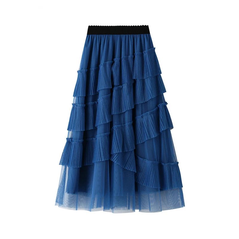 

OHRYIYIE Autumn Winter Midi Long Tulle Cake Skirt Women 2022 New High Waist Mesh Skirt Female Irregular Party Skirt Jupe Longue