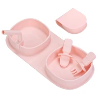 silicone dispensing baby tray baby special weaning tray baby non slip separationtray self feeding training spoon fork straw set
