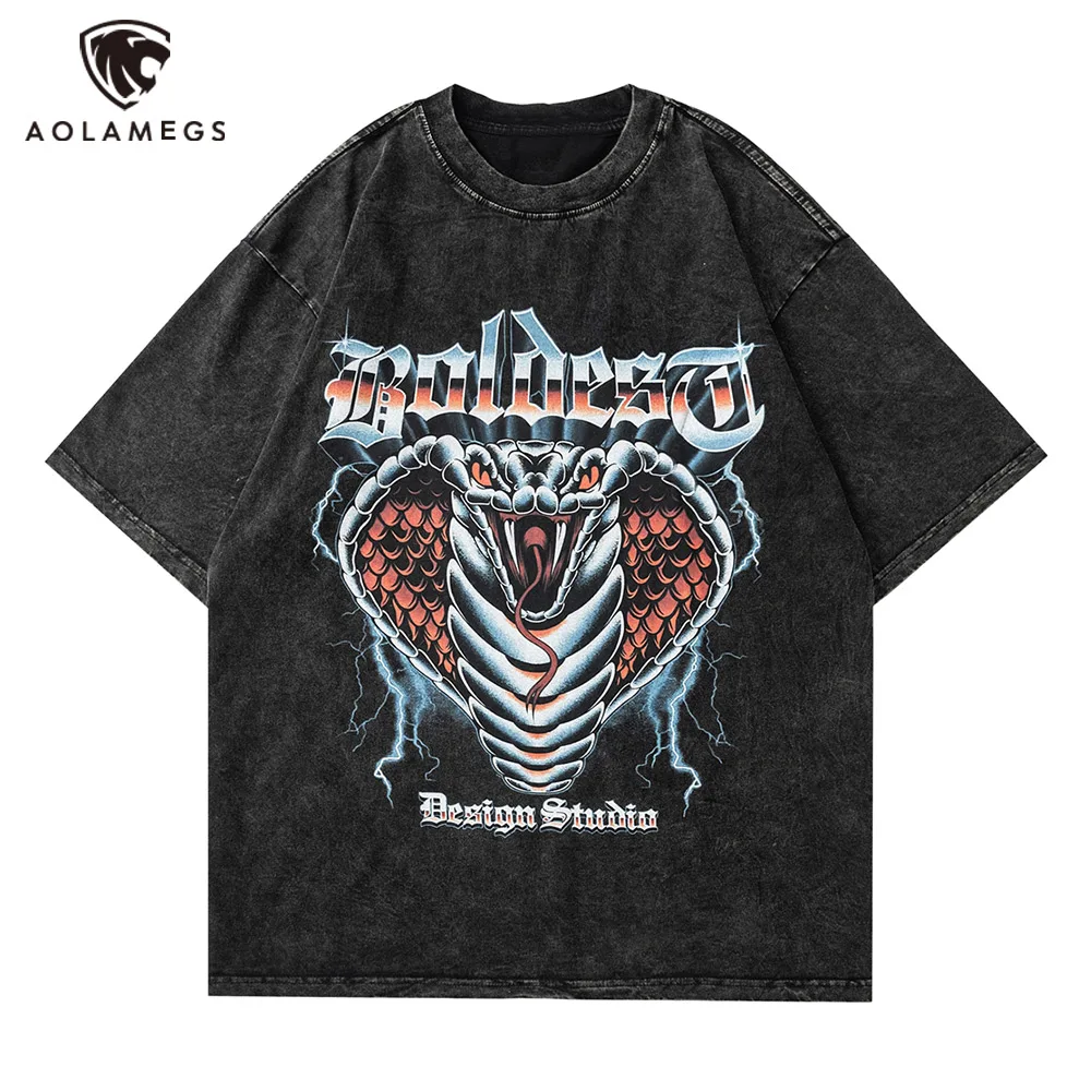 

Harajuku Мужская футболка большого размера с животными змеями, черные футболки, винтажные мужские футболки в стиле хип-хоп, 2023 летняя уличная одежда