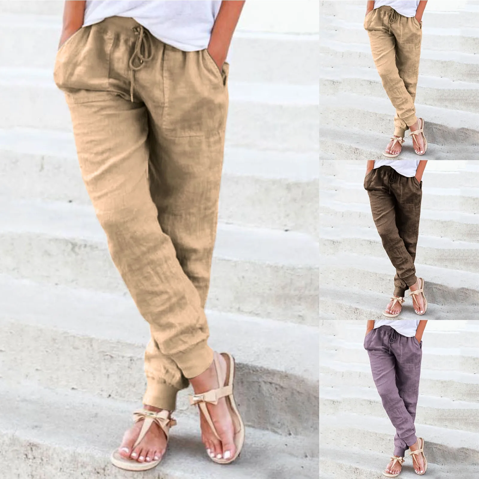 2023 Women's Casual Chinos Trousers Front Full Length Pants Casual Daily Micro-elastic Style Blend Breathable Mid Waist Pants