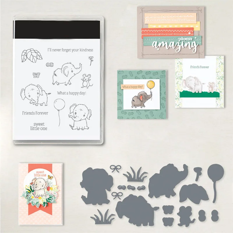

New Arrival Elephant Metal Cutting Dies and Clear Stamps DIY Scrapbooking Card Stencils Paper Crafts Making Photo Album Decor