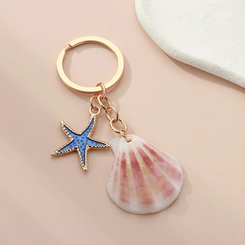 Милый эмалированный брелок для ключей с морскими звездами ракушками пляжными