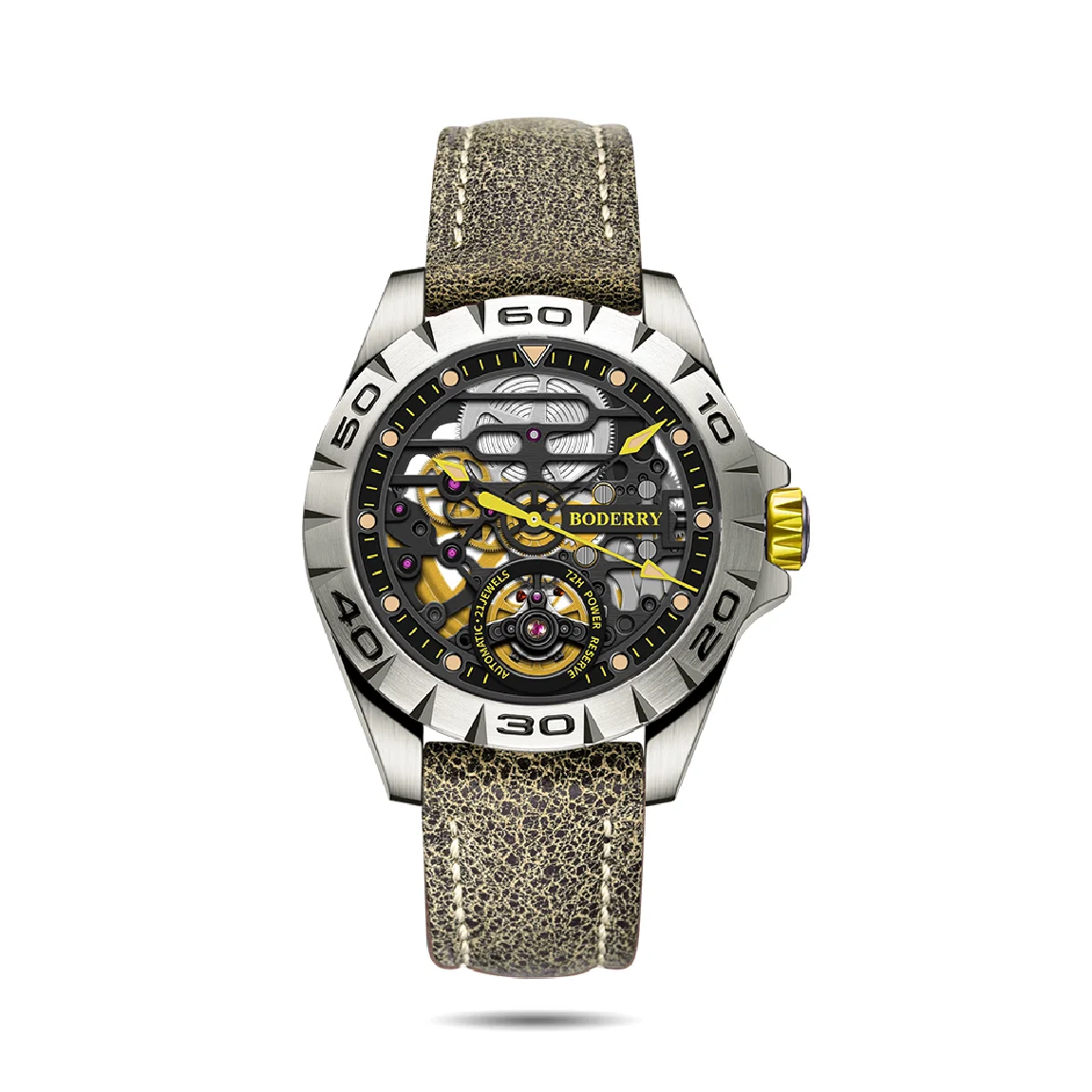 

BODERRY Mens Automatic Watches Military Watch Mechanical Wristwatch 50m Waterproof Sapphire Mirror Titanium Case Skeleton Dial