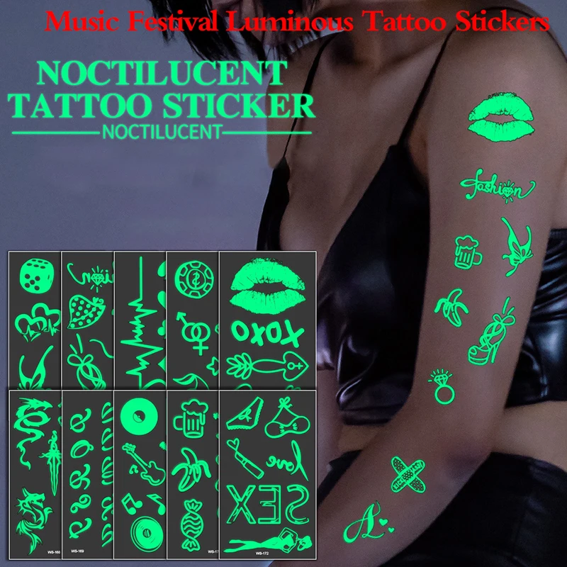

Luminous Tattoo Sticker Bar Music Festival Carnival Tattoo Sticker Fluorescent Face Arm Makeup Stickers Temporary Tattoo